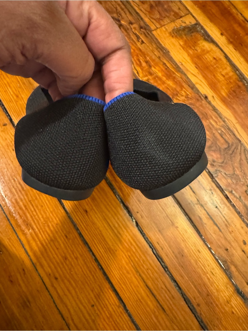 Rothy's Black Pointed Knit Flats with Blue Trim - Picture 8 of 8